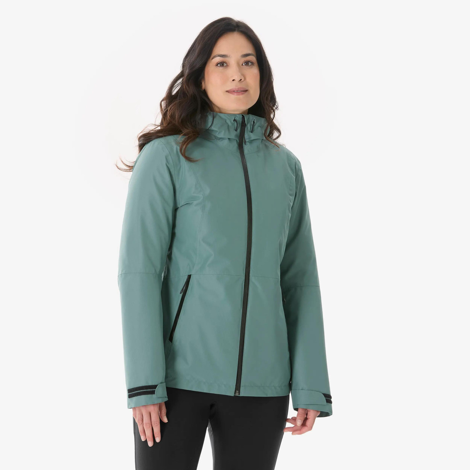 Green Waterproof Jacket with Black Accents for Outdoors — Winter Hiking Outfits