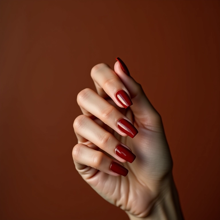 Deep Muted Red Glossy Square Nails Deep Muted Red Glossy Square Nails — Winter Red Nails