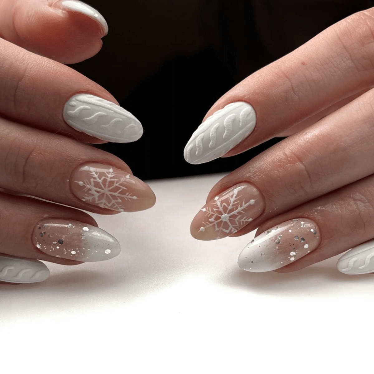 Cozy Cable Knit Oval Nails — Long Winter Nails