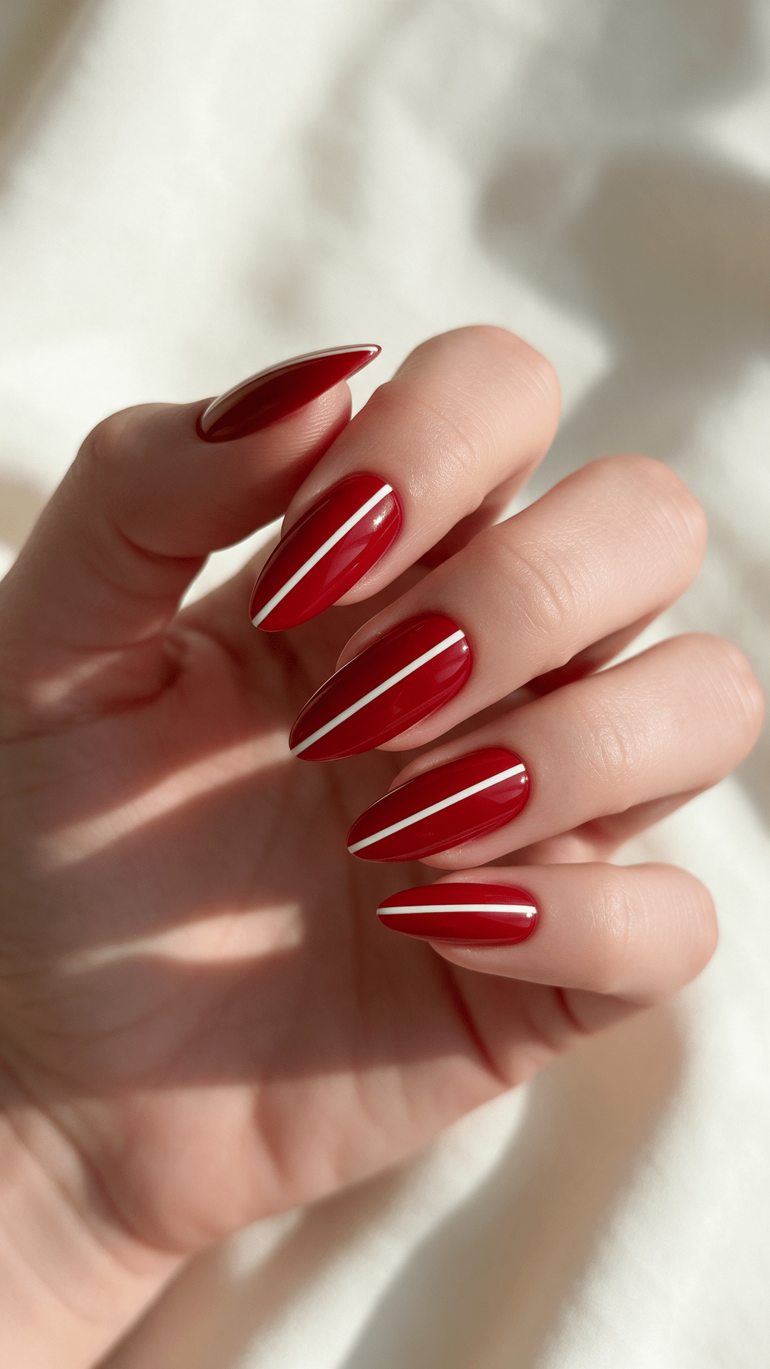 Vibrant Cherry Red with White Lines Vibrant Cherry Red with White Lines — Cherry Red Nails