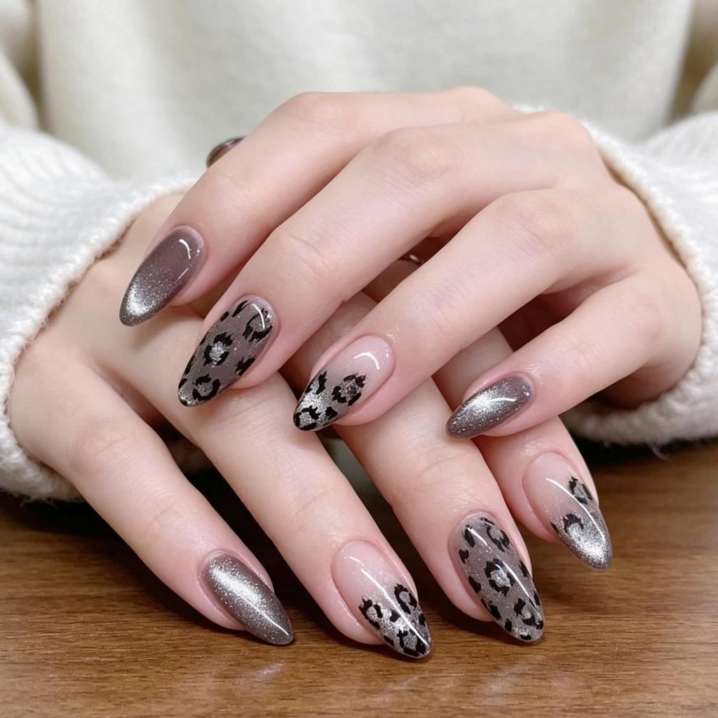 Metallic Taupe Leopard Print Mix Metallic Taupe Leopard Print Mix — Winter Cat Eye Nails