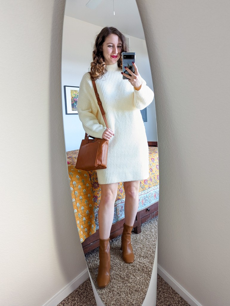 Cream Sweater Dress with Leather Boots for Effortless Chic — Nashville Winter Outfits