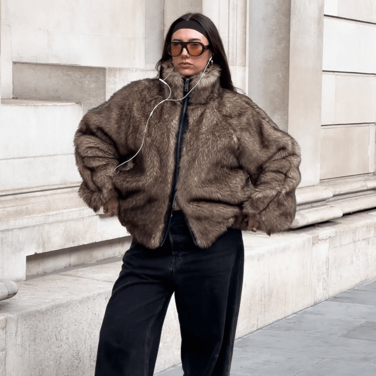 Streetwear Statement: Brown Faux Fur Jacket with Trousers — Late Winter Outfits