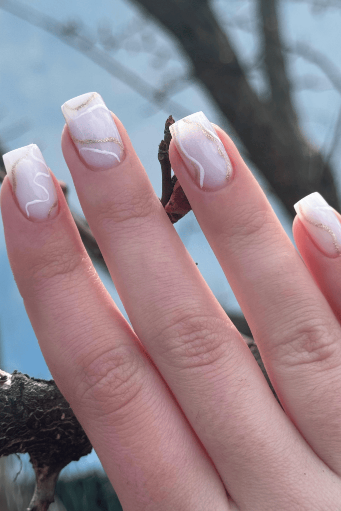 Clear Gold Line Marble Squares Clear Gold Line Marble Squares — Winter Marble Nails