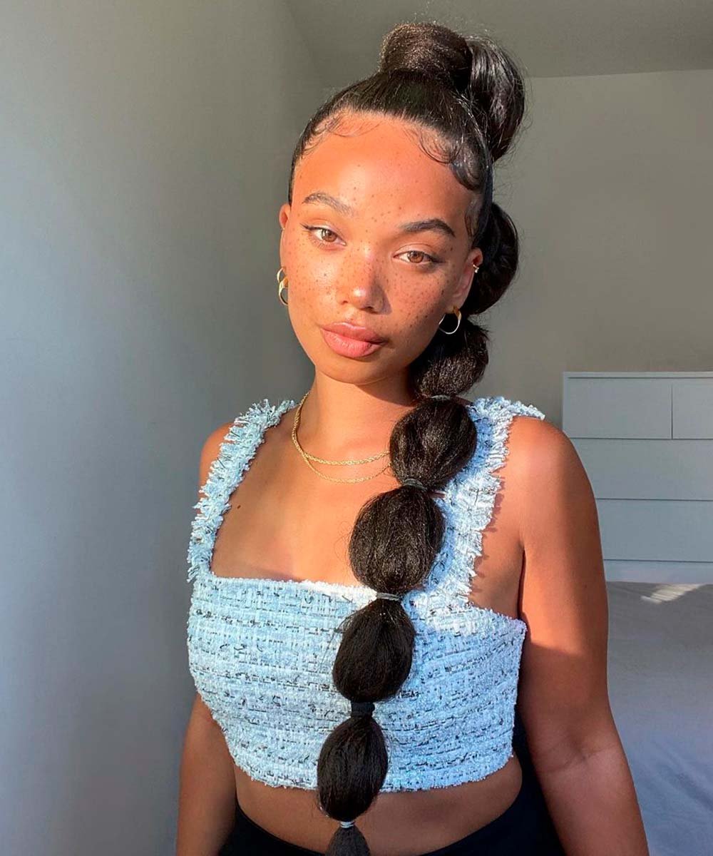 Thick Straight Bubble Ponytail — Winter Ponytail Hairstyles