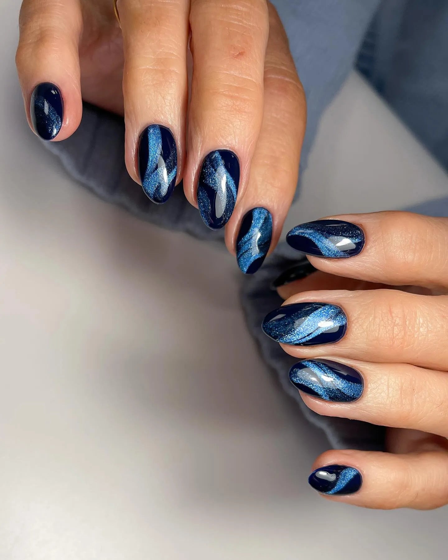 Galaxy Navy Blue Cat Eye — Winter Cat Eye Nails