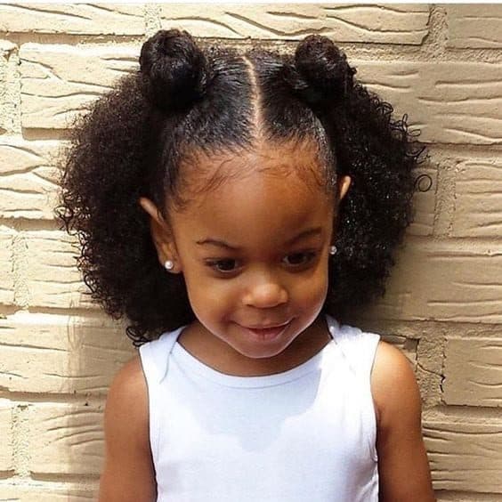 Playful Double Buns for Curly Hair — Winter Hairstyles for Kids