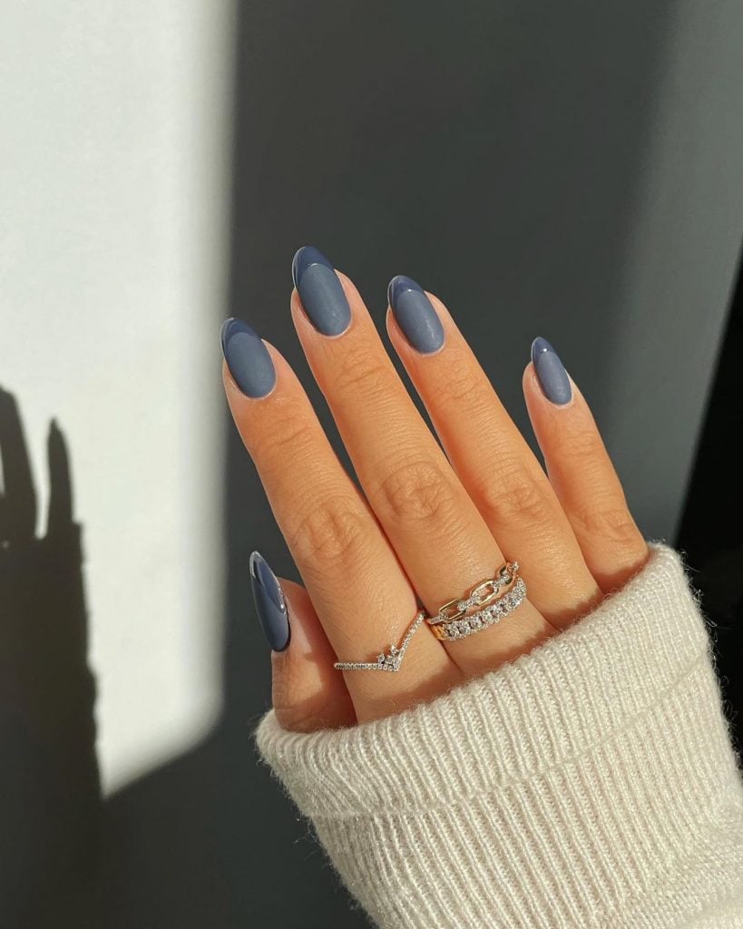 Dusty Blue Grey Matte Medium Almond Nails Dusty Blue Grey Matte Medium Almond Nails — Winter Nail Colors for Pale Skin