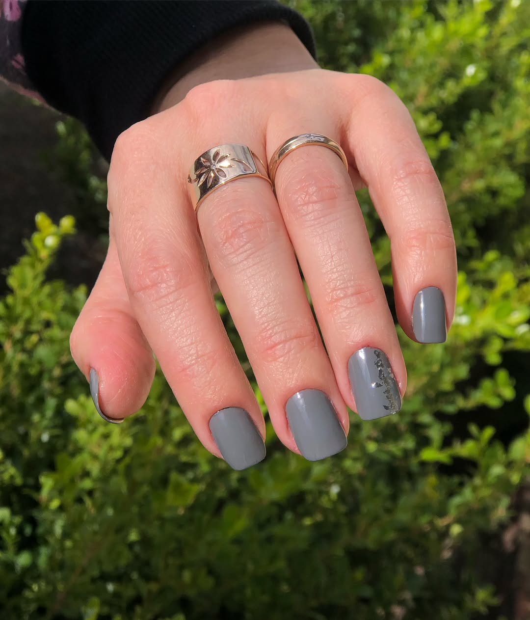 Medium Gray with Metallic Accent Medium Gray with Metallic Accent — Winter Nail Colors for Women Over 50
