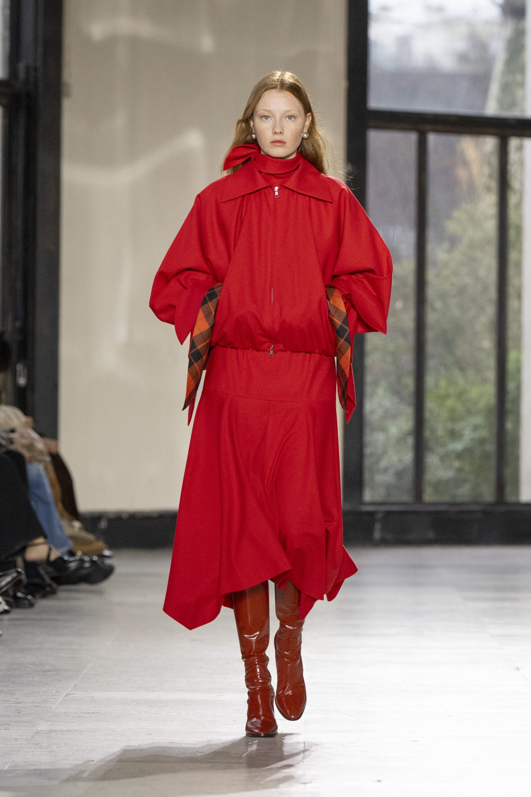 Bold Red Bomber Jacket and Matching Midi Skirt Set — Fall to Winter Outfits