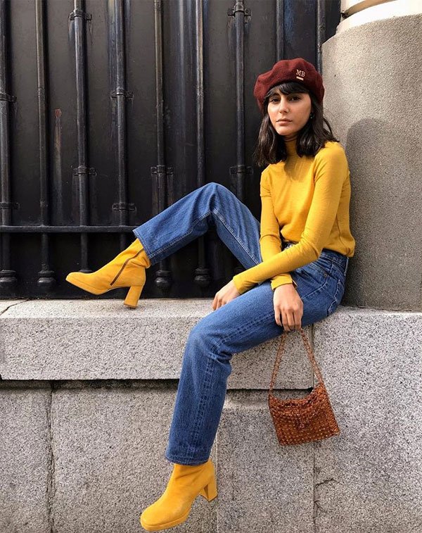 Yellow Heeled Boots Outfit Idea Yellow Heeled Boots Outfit Idea — Beret Outfits