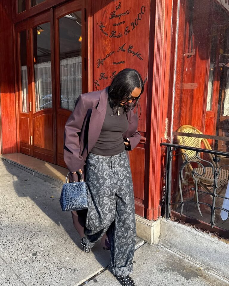 Oversized Blazer with Brocade Pants and Loafers — Boho Winter Outfits