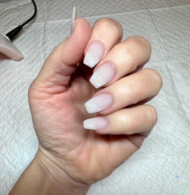 Glossy With Dense Glitter Visual Idea Glossy With Dense Glitter Visual Idea — Winter Coffin Nails