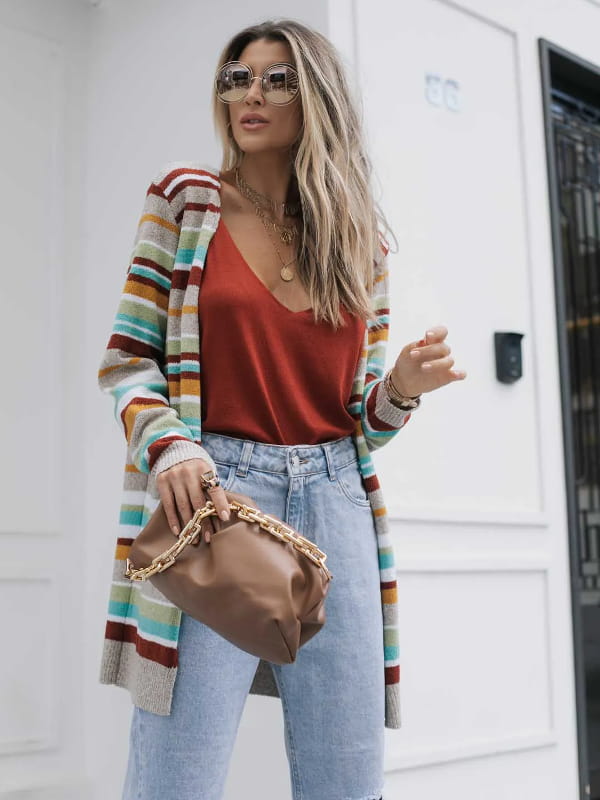 Vibrant Stripes for Casual Days — Cardigan Outfits