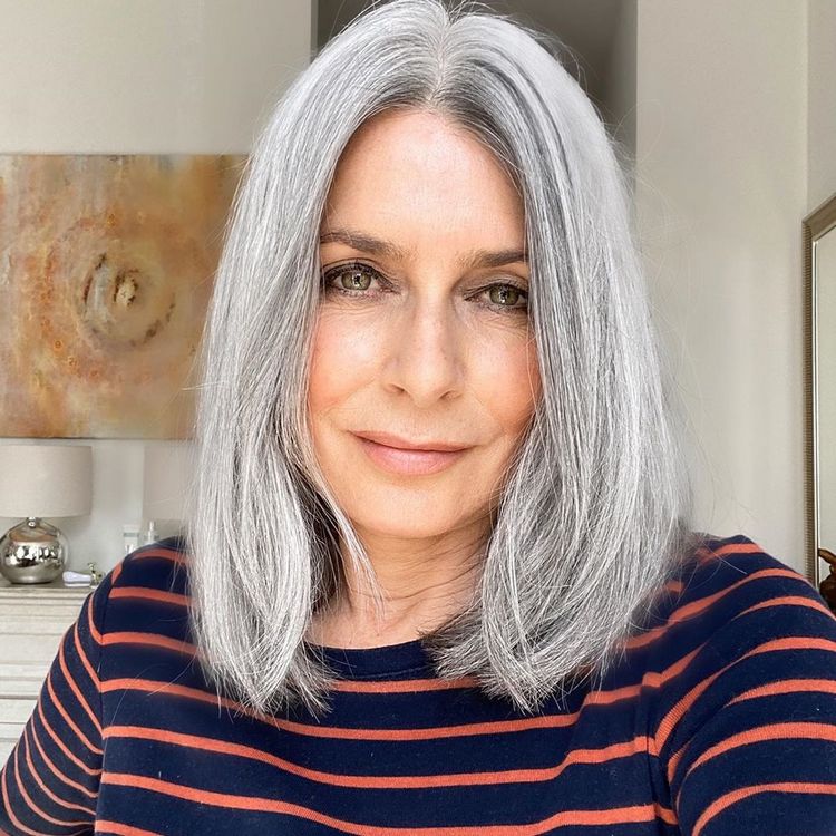 Sleek Medium Gray Long Bob Sleek Medium Gray Long Bob — Winter Haircuts for Gray Hair