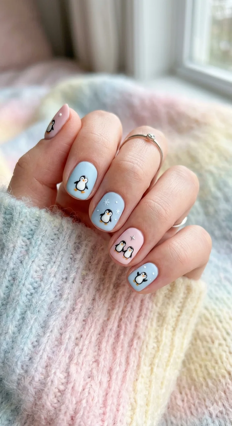 Pastel Pink Baby Blue Black White Orange Visual Idea Pastel Pink Baby Blue Black White Orange Visual Idea — Cute Winter Nails