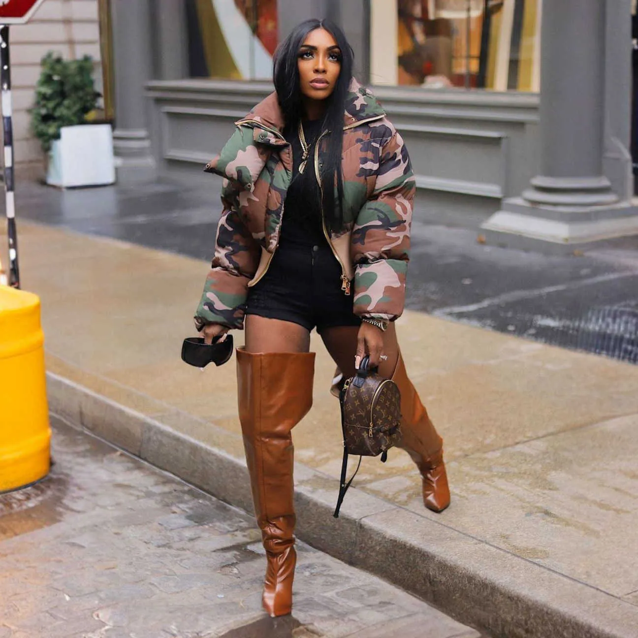 Proportion Play: Puffer Jacket and Thigh-High Boots — Cute Winter Outfits