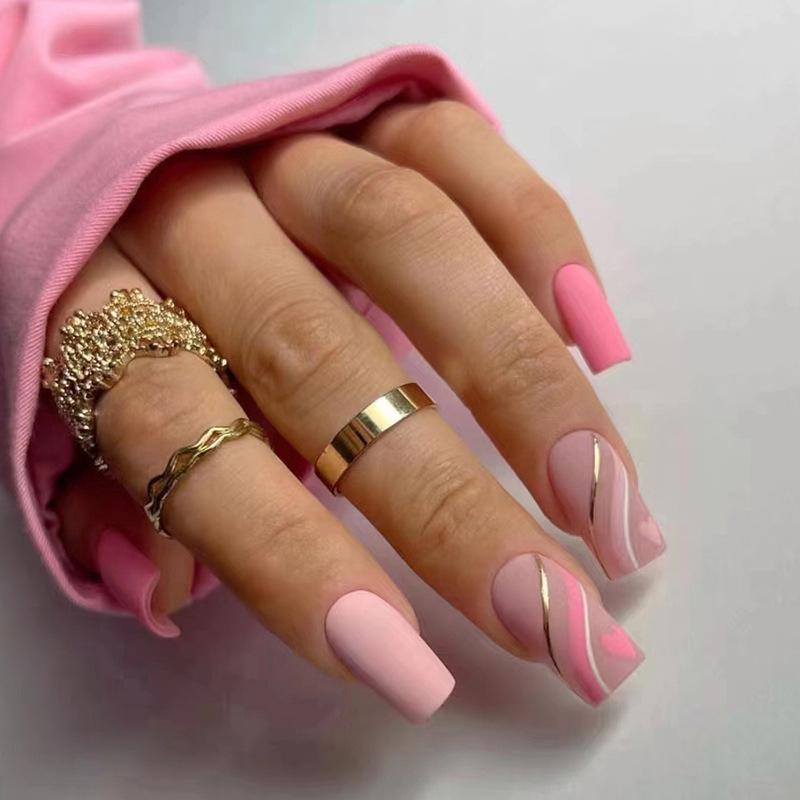 Matte and Glossy Pink Coffin Nails — Winter Pink Nails