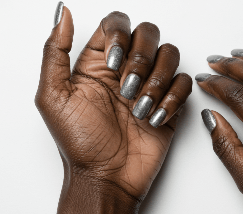 Full Coverage Silver Glitter Squares — Winter Gray Nails
