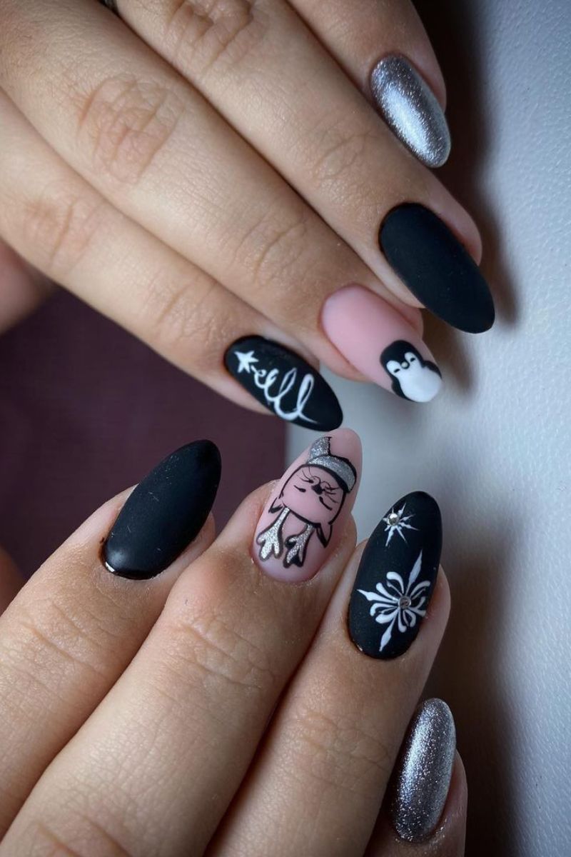 Matte Black Winter Art Nails Matte Black Winter Art Nails — Dark Winter Nails