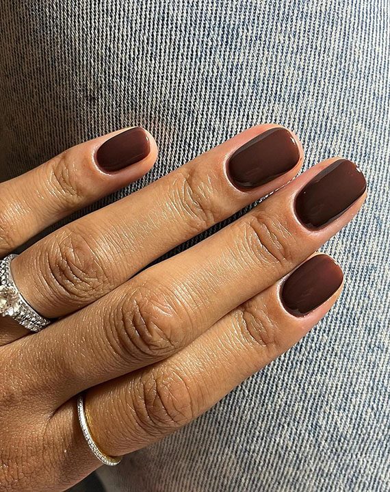 Short Square Deep Glossy Brown — Chocolate Brown Nails