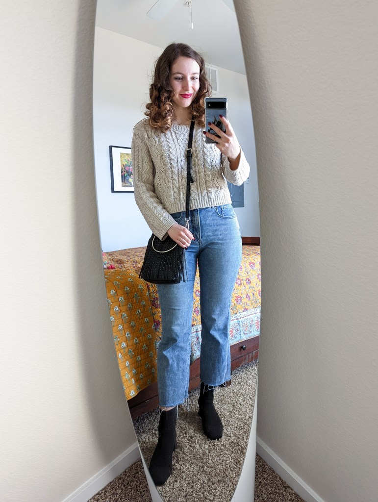 Cable Knit Sweater with Straight-Leg Jeans for Everyday Comfort — Nashville Winter Outfits