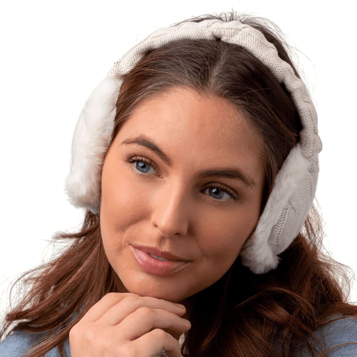 Cable Knit Earmuffs with Faux Fur Trim and Blue Sweater Cable Knit Earmuffs with Faux Fur Trim and Blue Sweater — Earmuffs Outfits