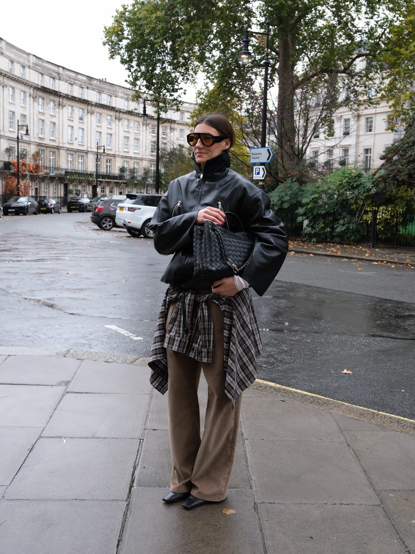 Black Leather Jacket with Plaid Accents Black Leather Jacket with Plaid Accents — Winter Layering Outfits