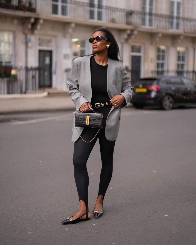 Chic Monochromatic: Oversized Blazer with Stirrup Leggings — Late Winter Outfits