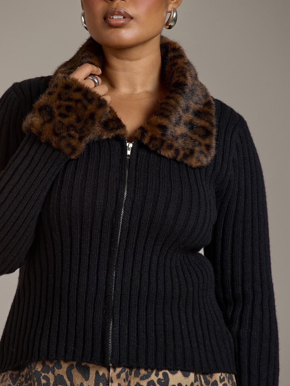 Statement Detail: Faux Fur Trim Cardigan — Winter Outfits for Plus Size Women