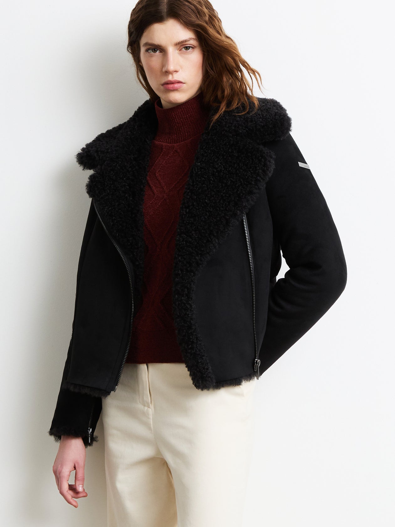 Chic Black Shearling Aviator Jacket for Urban Style — Shearling Coat Outfits