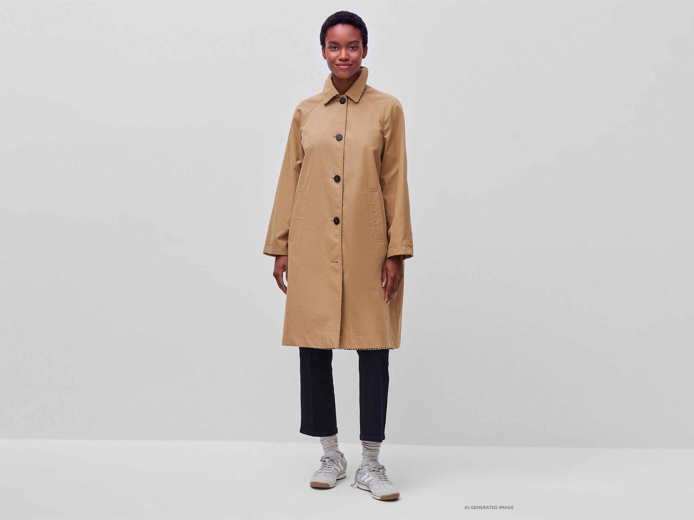 Beige Cotton Trench Coat with Reversible Detail — Long Coat Outfits