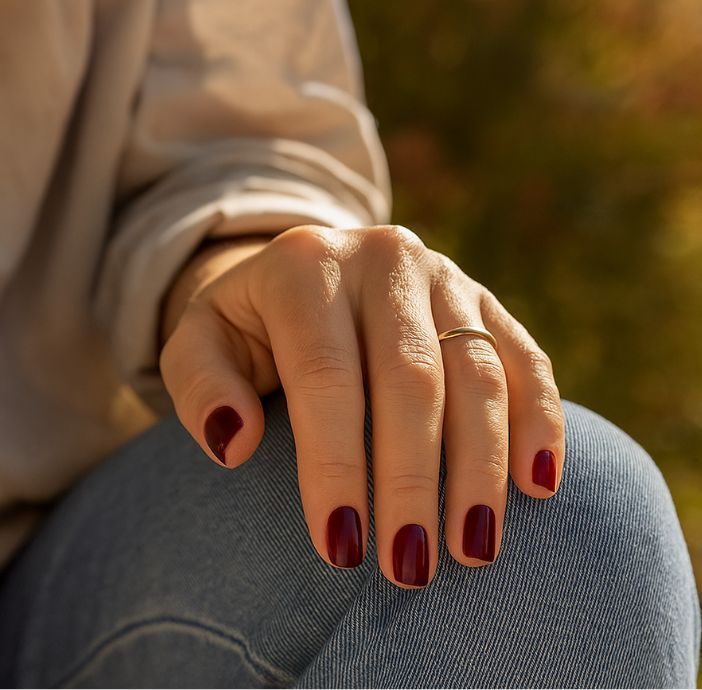 Solid Color Glossy Deep Burgundy Short Square Nails Solid Color Glossy Deep Burgundy Short Square Nails — Winter Nails
