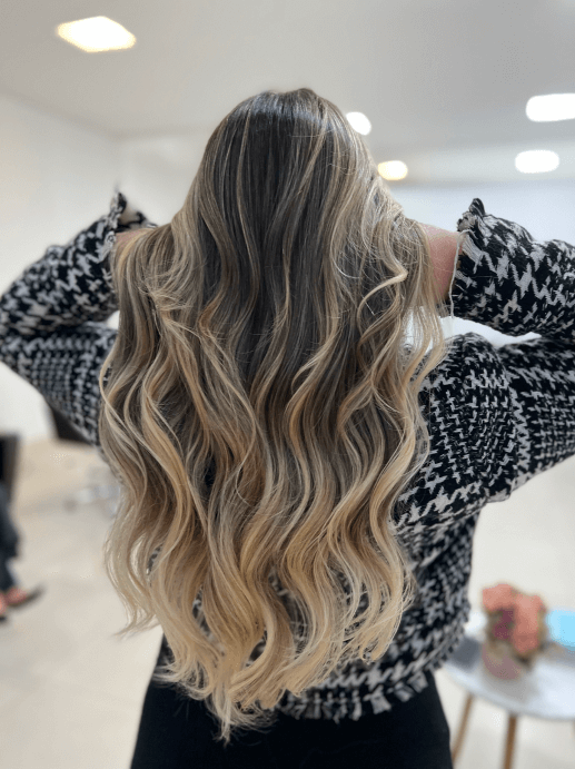 Brunette Base With Blonde Balayage Visual Idea — Blonde to Brunette Hair