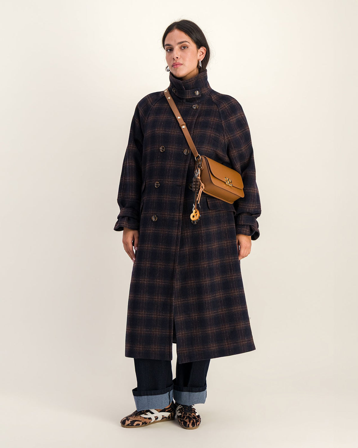Pattern Play: Plaid Coat with Leopard Sneakers — Winter Outfits for Plus Size Women