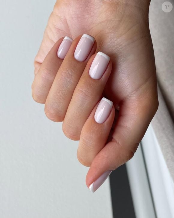 Milky Pink Classic French Short Square Milky Pink Classic French Short Square — Winter Nail Colors for Women Over 50