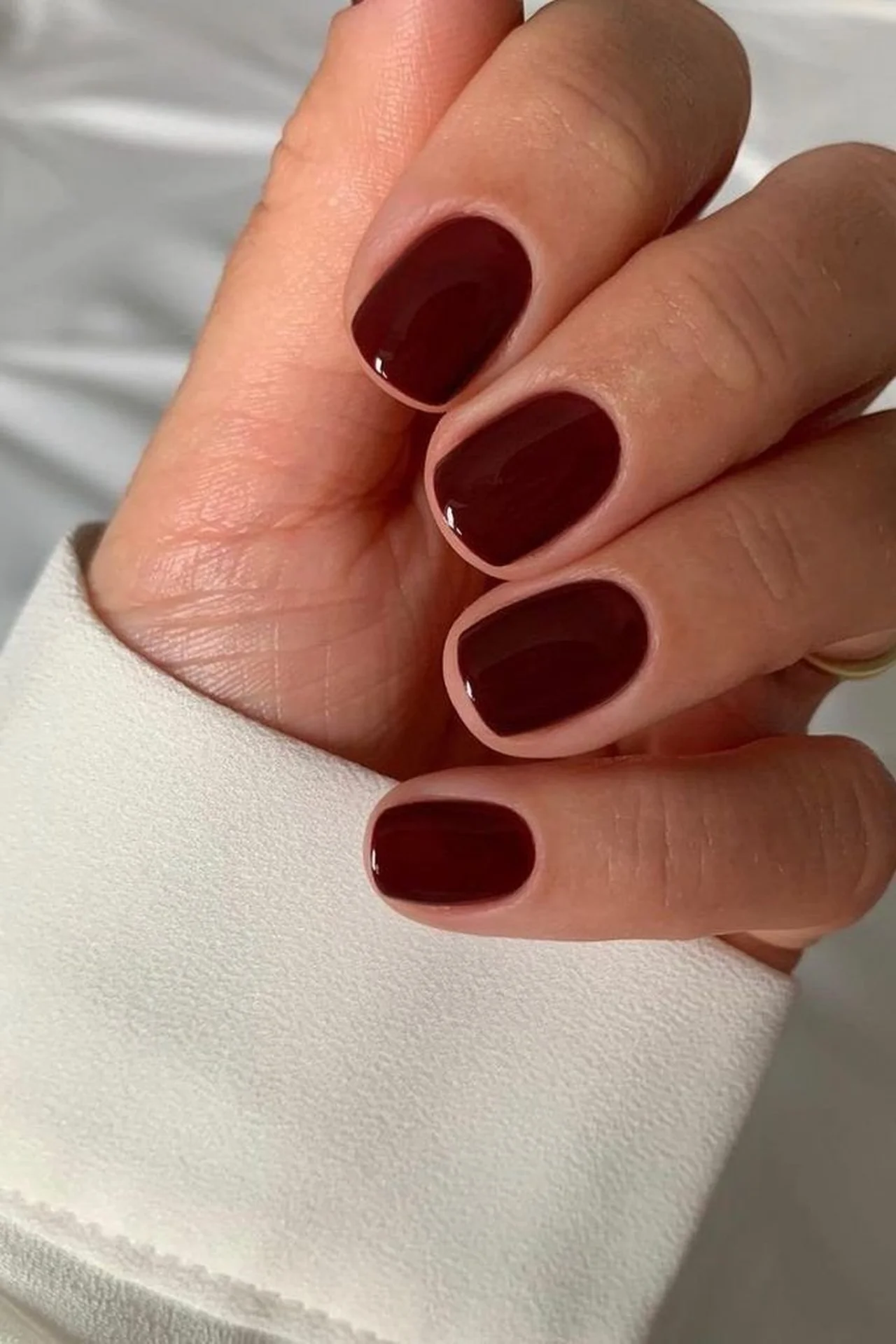 Deep Muted Burgundy Red Short Round Nails Deep Muted Burgundy Red Short Round Nails — Winter Nail Colors