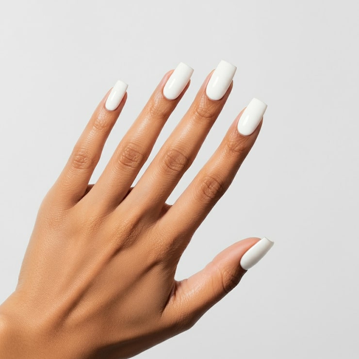 Glossy White Oval with Rhinestone Heart Glossy White Oval with Rhinestone Heart — Winter White Nails