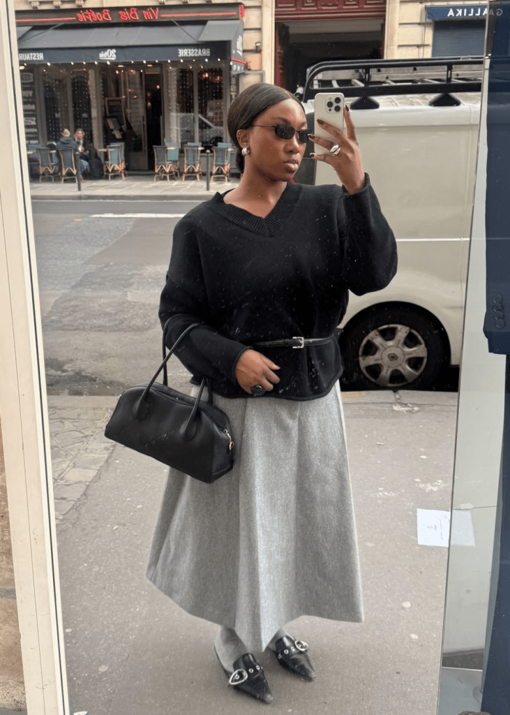 Belted Sweater and Midi Skirt for a Polished Look — Winter Teacher Outfits
