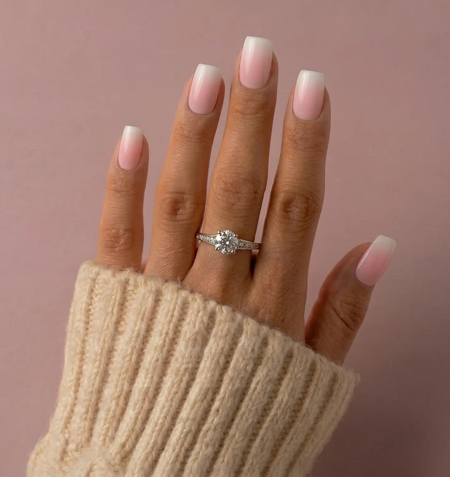 Classic French Manicure Medium Square — Winter Acrylic Nail Colors