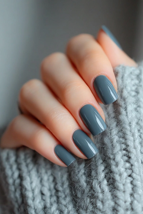 Medium Grey Glossy Short Oval Nails Medium Grey Glossy Short Oval Nails — Winter Nail Colors for Women Over 70