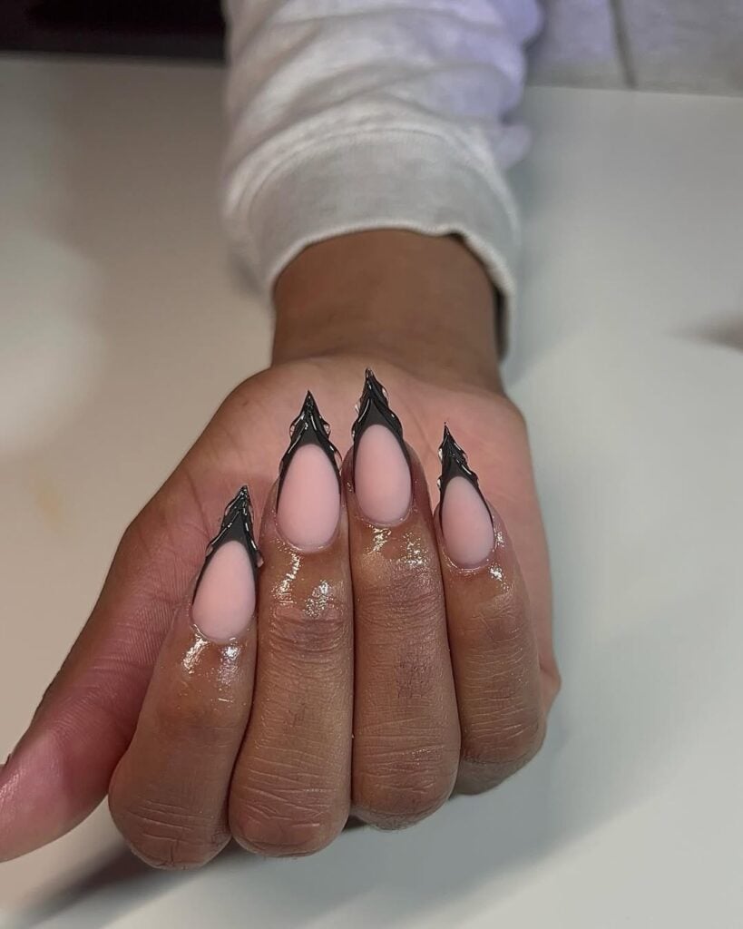 Long Stiletto Sharp Black French Tips Long Stiletto Sharp Black French Tips — Winter Stiletto Nails
