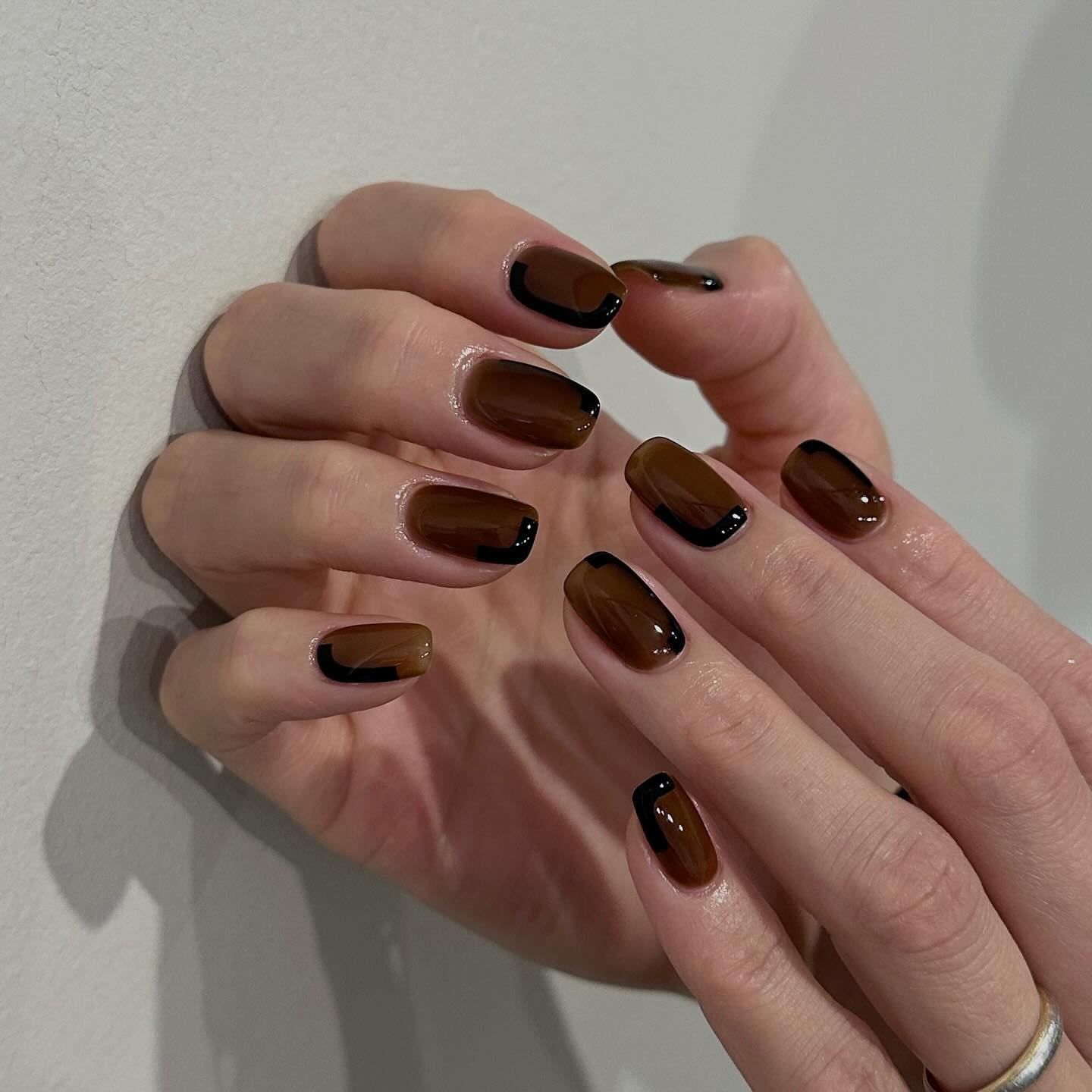 Translucent Brown With Black French Tips — Chocolate Brown Nails