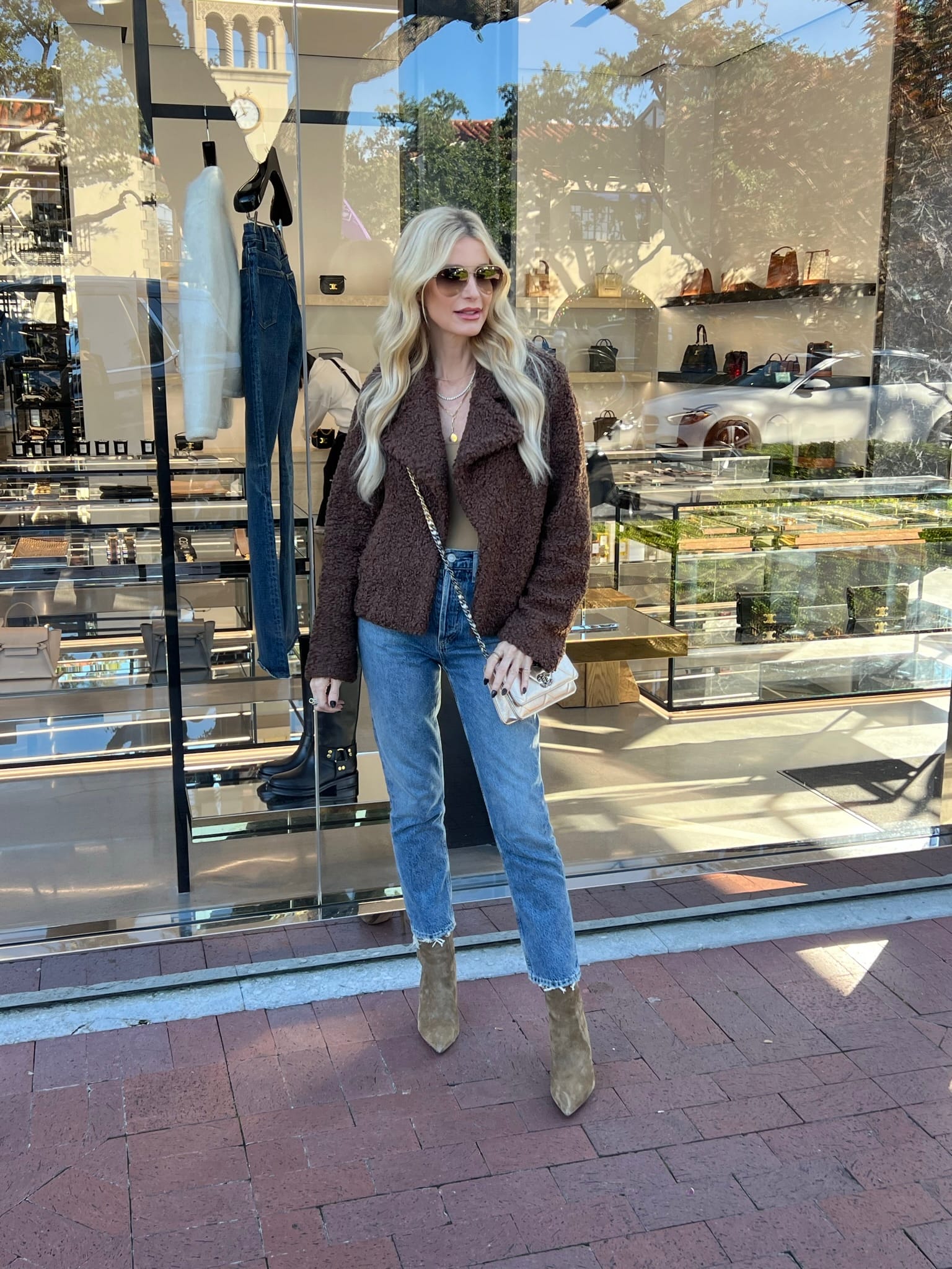 Textured Knit Denim Outfit Idea Textured Knit Denim Outfit Idea — Chocolate Brown Outfits