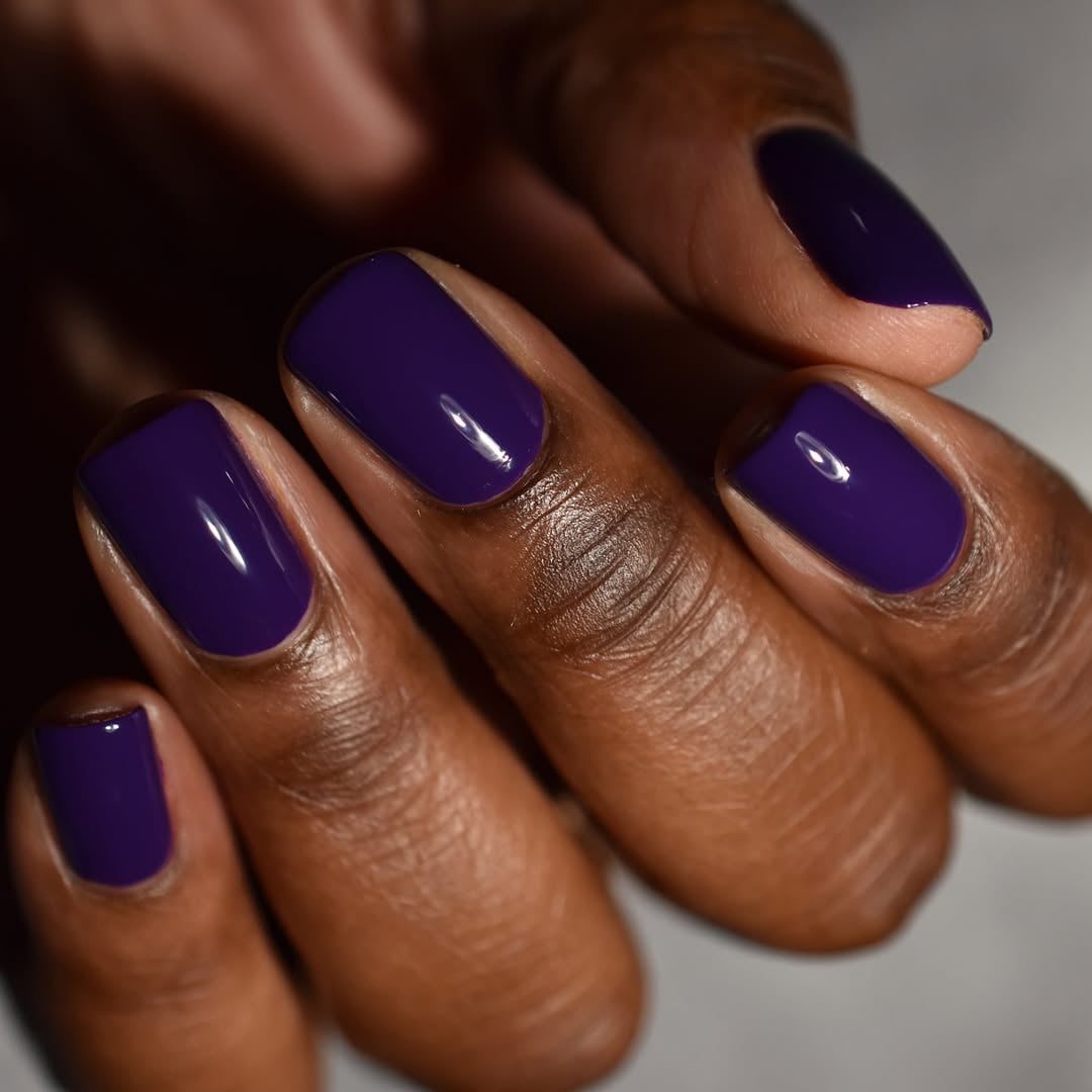 Rich Plum Purple Glossy Finish — Winter Nail Colors for Dark Skin