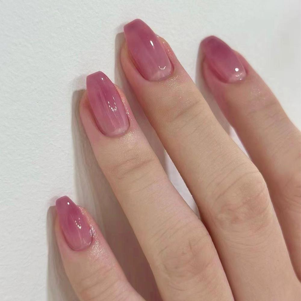 Sheer Dusty Rose Jelly Coffin Nails — Winter Pink Nails