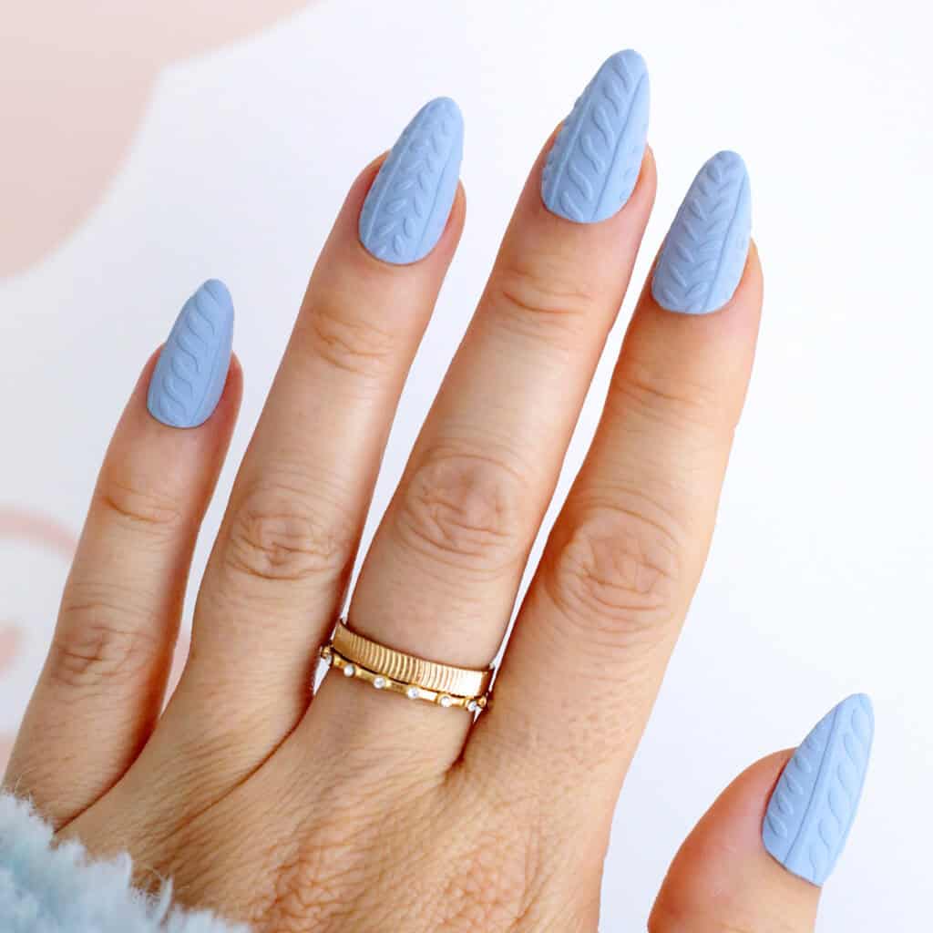 Matte Pastel Blue Cable Knit Stiletto Nails — Long Winter Nails