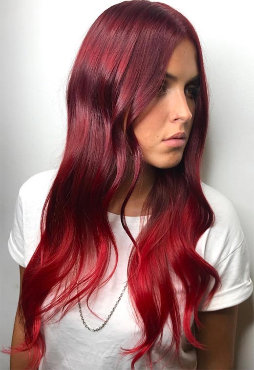 Fiery Orange-Red Shoulder Waves — Winter Red Hair Colors