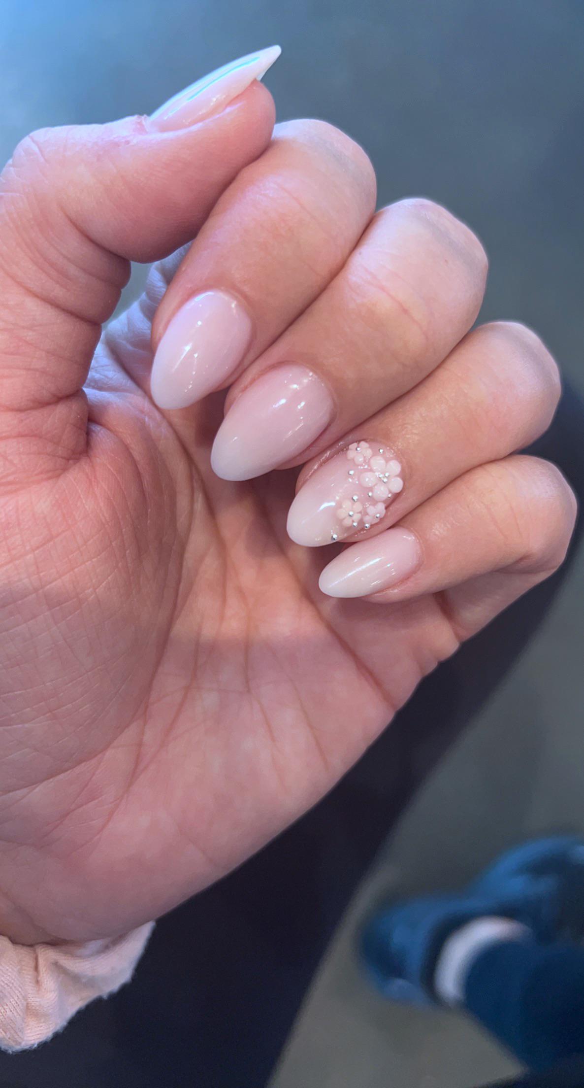 Milky Pink Nails with 3D Floral Art — Winter Pink Nails
