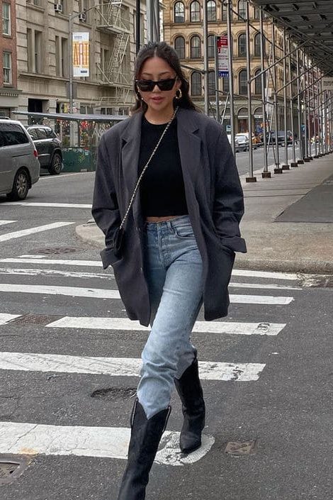 Urban Cool with Western Boots and Oversized Blazer — Black Boots Outfits
